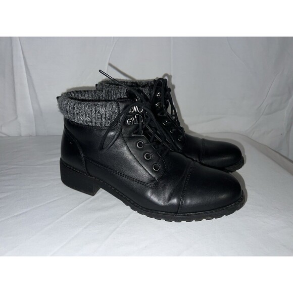 Women's Size 8.5 Riversoft Black Faux Leather Combat Boots - Picture 1 of 11